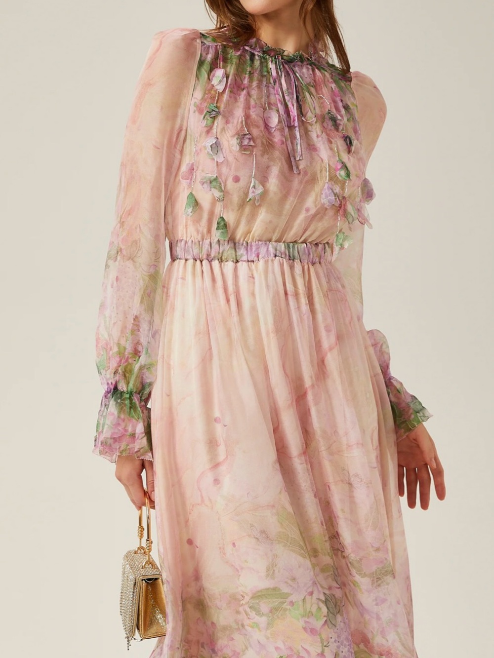 Justine floral-print cinched-waist midi dress - Picture 1 of 9